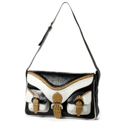 Claudia Roldani Neutral Snakeskin Embossed Handbag