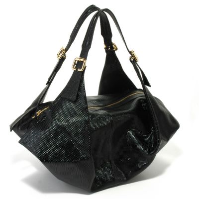 Sondra Roberts Perforation Embossed Patent Leather Folded Shopper Handbag