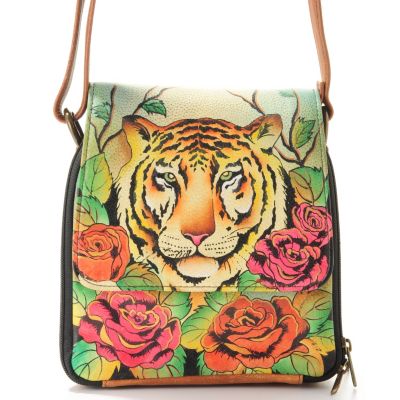 Anuschka Triple Compartment Flap Closure Hand Painted Leather Cross Body Handbag
