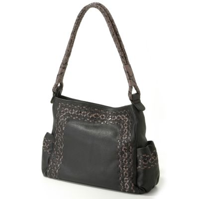 Dan W Laced Snake Leather Detail Pebbled Calf Leather Tote