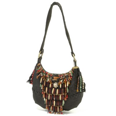 Mary Frances "Primo" Embellished Pebbled Leather Hobo Handbag