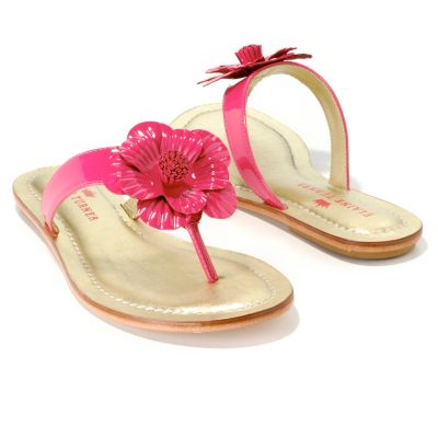 Elaine Turner "Sam" Flower Detail Patent Leather Flip Flop Sandals