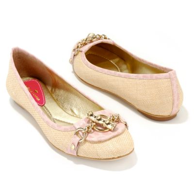 Elaine Turner "Marlie" Leather / Faux Raffia Ballet Flat Shoes