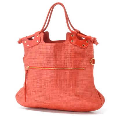 Pietro Alessandro Zip Pockets Perforated Italian Leather Fold Over Tote