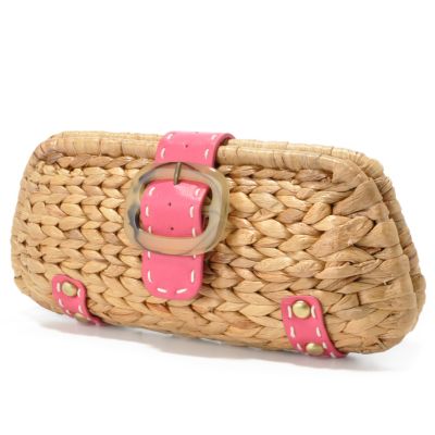 Sondra Roberts Buckle Detail Straw Clutch
