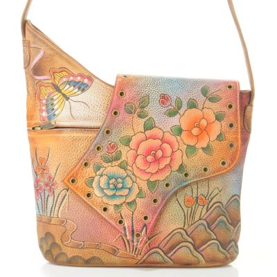 S50758 - Anuschka Asymmetric Flap Hand-Painted Leather Handbag