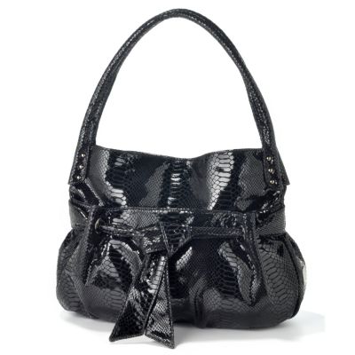 Perlina Tie Detail Python Embossed Leather Hobo Handbag