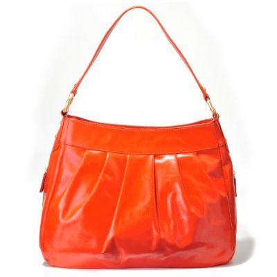 Perlina Pleat Detail Zip Top Large Leather Hobo Handbag