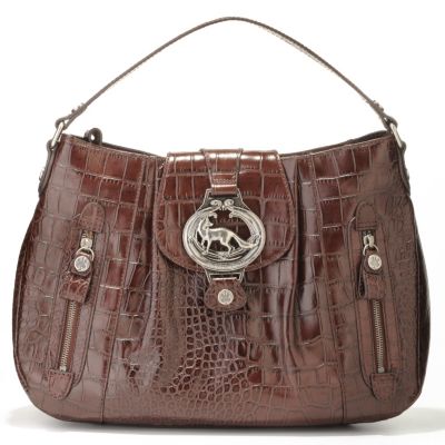 S50908 - Emma Fox Medallion Detail Croco Embossed Glazed Leather Hobo Handbag