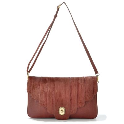 S50939 - Melie Bianco Topstitch Detail Scalloped Edge Clutch