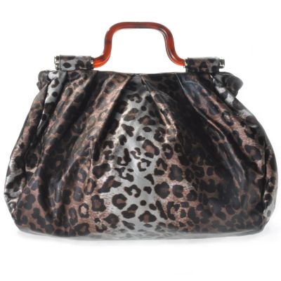 S50941 - Melie Bianco Top Handle Leopard Print Pleated Handbag