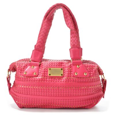 S50943 - Melie Bianco Golden Trim Woven Satchel Handbag