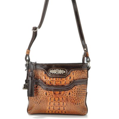 Madi Claire Front Pocket Croco Embossed Leather Handbag