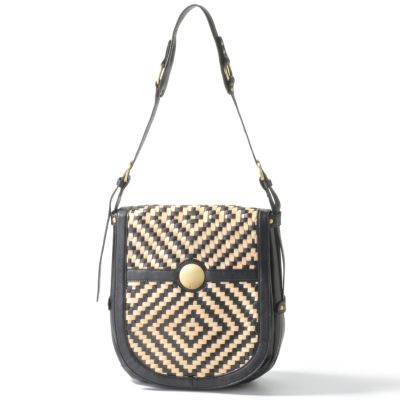 S50977 - Melie Bianco Contrast Woven Saddle Handbag