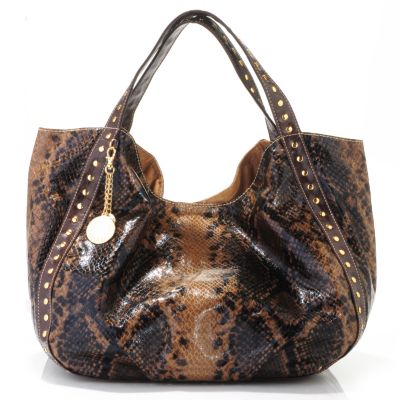 S51028 - Melie Bianco Stud Trim Python Print Handbag