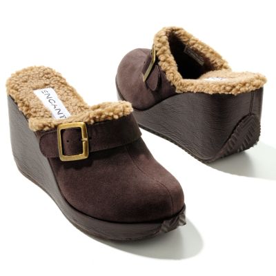 S51062 - Encanto Sherpa Trim Buckle Detail Suede Mule Shoes