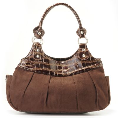 S51127 - Sag Harbor "Julie" Pleat Detail Croco Embossed Trim Faux Suede Handbag