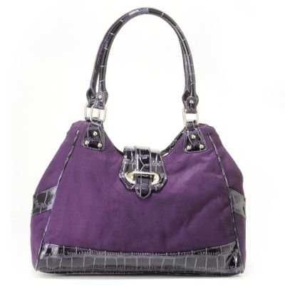 S51129 - Sag Harbor "Chelsea" Flap Detail Croco Embossed Trim Faux Suede Handbag