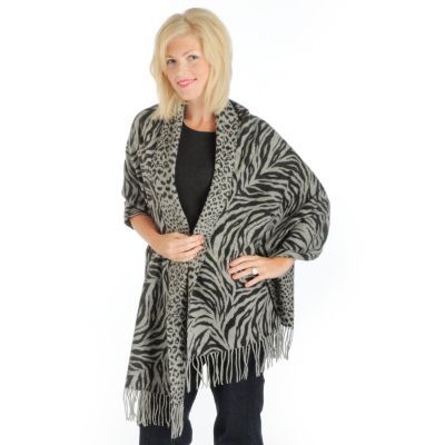 La Fiorentina Reversible Leopard Print / Zebra Print Wool Wrap