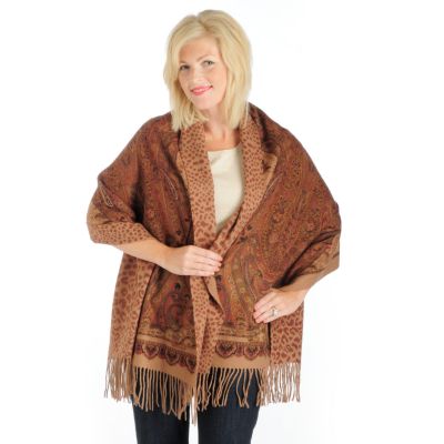 S51133 - La Fiorentina Reversible Leopard Print / Paisley Print Wool Wrap
