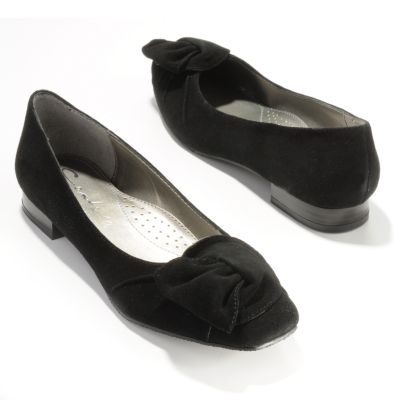 Contesa by Italian Shoemakers Asymmetric Bow Detail Leather Flat Shoes. BLACK SUEDE