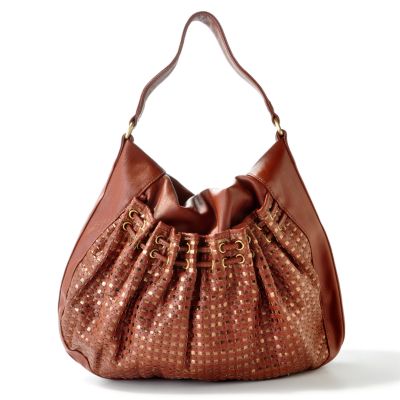 S51181 - Melie Bianco Gathered Top Metallic Woven Hobo Handbag