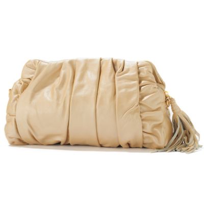 S51194 - Simply Nina Rouching & Tassel Detail Lamb Leather Clutch