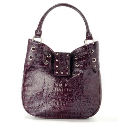 S51242 - Sag Harbor "Tabitha" Lacing Detail Hornback Embossed Glazed Hobo Handbag