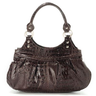 S51243 - Sag Harbor "Julie" Pleat Detail Hornback Embossed Glazed East-West Handbag