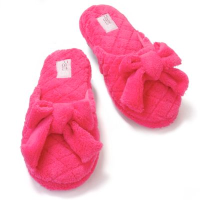 S51284 - Patricia Green "Bonnie" Bow Detail Micro Terry Scuff Slippers