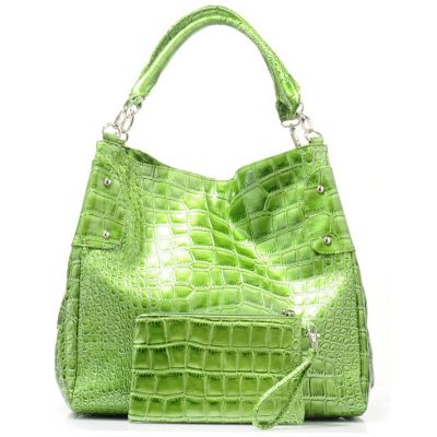 S51550 - A-List by Amber Croco Embossed Patent-Finish Tote & Wristlet