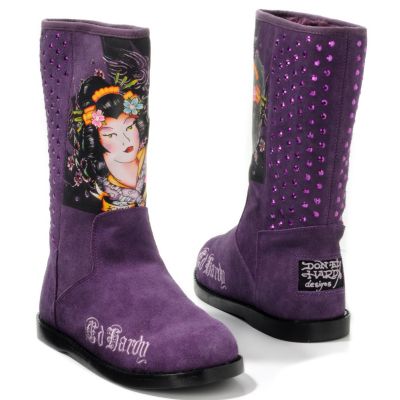 S51855 - Ed Hardy&reg; Women's "Boot Strap" Stud Detail Suede Boots