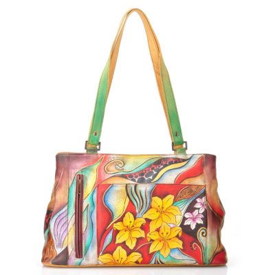 S51922 - Anuschka Double Compartment Hand-Painted Leather Large Shopper Handbag