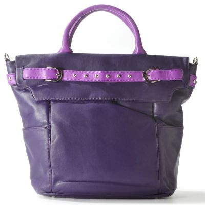 S51963 - Simply Nina by Nina Raye&reg; Buckle Detail Two-Tone Lamb Leather Tote
