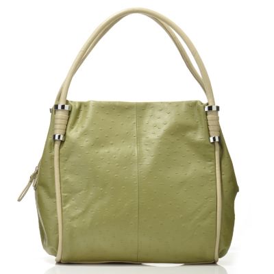S51966 - Simply Nina by Nina Raye&reg; Two-Tone Ostrich Embossed Lamb Leather Tote
