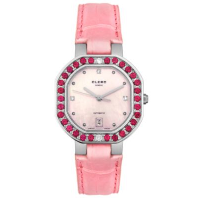 Clerc Women's Diamond & Ruby Automatic Crocodile Strap Watch