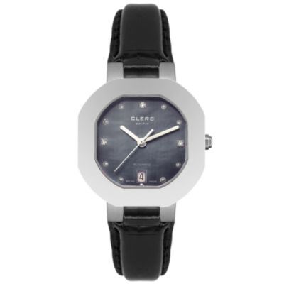 Clerc Women's Swiss Diamond Automatic Leather Strap Watch