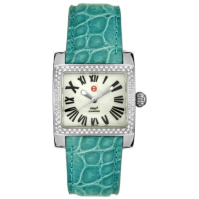 Michele Women's 0.60ct MW2 Mini Mother-of-Pearl Dial Alligator Strap Watch