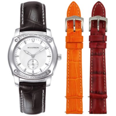 Accutron Women's Diamond Stainless Steel Leather Strap Watch