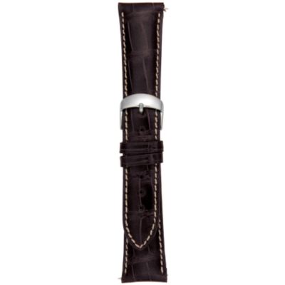 19MM Shiny Dark Brown w/ Contrast Stitching Square Grain Alligator Strap