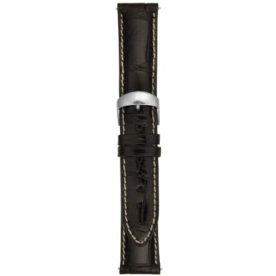 20MM Shiny Black Square Grain Alligator Watch Strap
