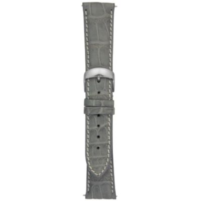 U100837 - 21MM Matte Light Gray Square Grain Alligator Watch Strap