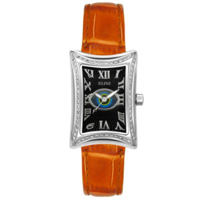 Elini Women's Nazar Lucky Eye Diamond Stainless Steel Leather Strap Watch