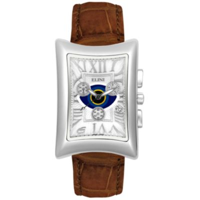 Elini Unisex Nazar Chronograph Lucky Eye Stainless Steel Leather Strap Watch