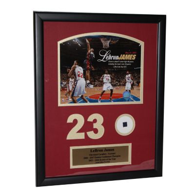U101730 - Lebron James Framed Game Used Jersey Piece & Photograph