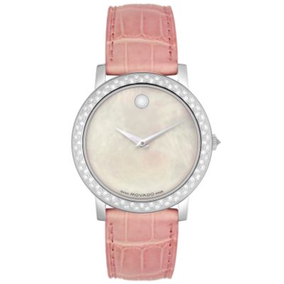  Movado Women's Revi Collection 0.48ct Diamond Stainless Steel Alligator Strap Watch 