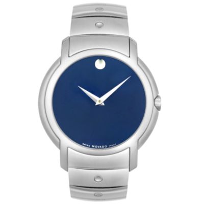 U102698 - Movado Men's SL Swiss Quartz Blue Dial Stainless Steel Bracelet Watch