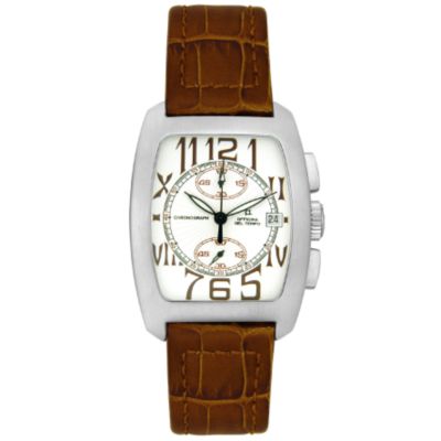U103928 - Officina Del Tempo Men's Tonneau Chronograph Brown Leather Strap Watch 