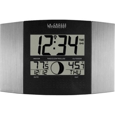 La Crosse Technology Silver Atomic Digital Wall Clock & Thermometer w/ Moon Phase
