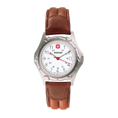 U105270 - Wenger Men's Standard Issue Mid-Size Brown Leather Strap Watch